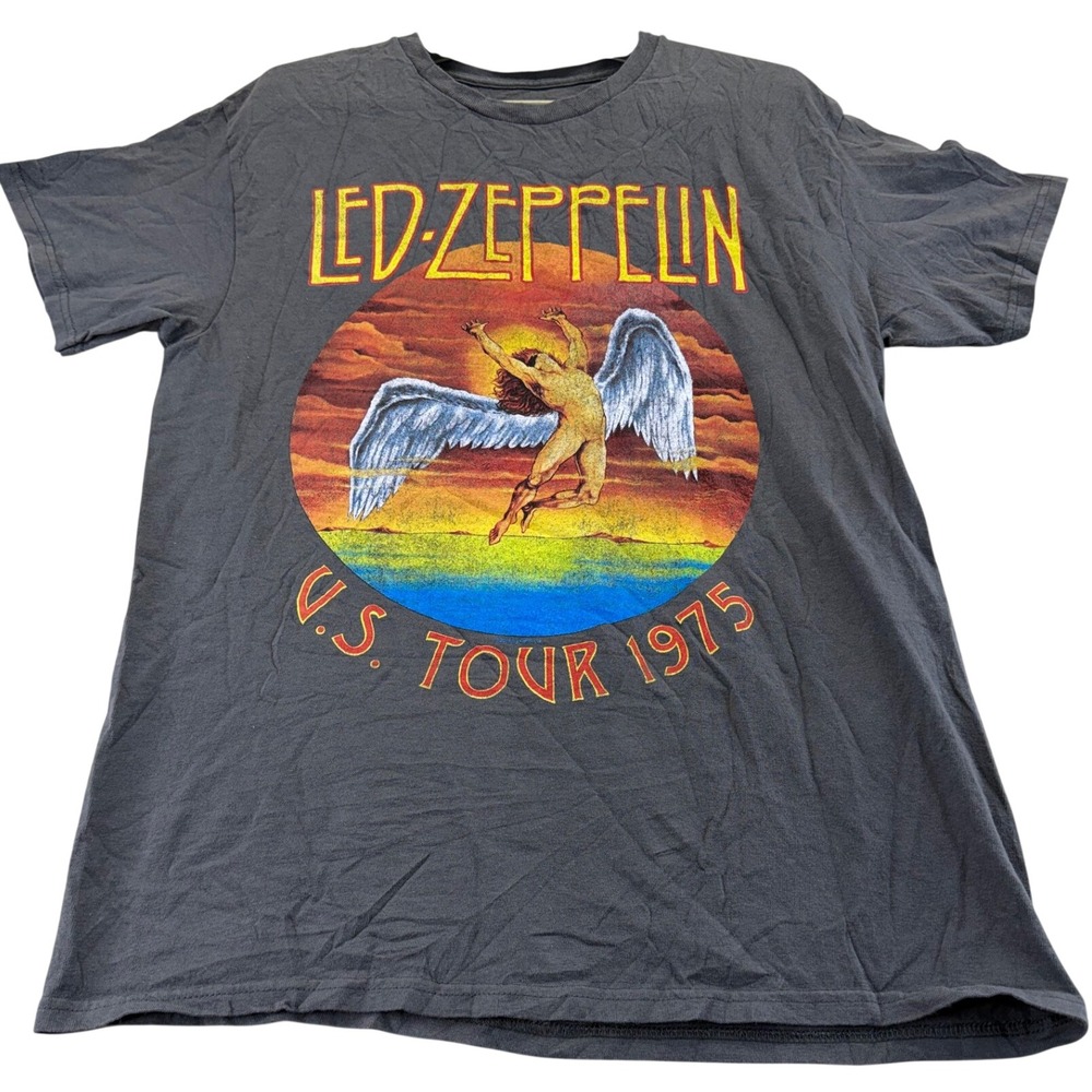 Led Zeppelin T-Shirt Mens M Gray US Tour 1975 Swan Song Icarus Vintage Graphic